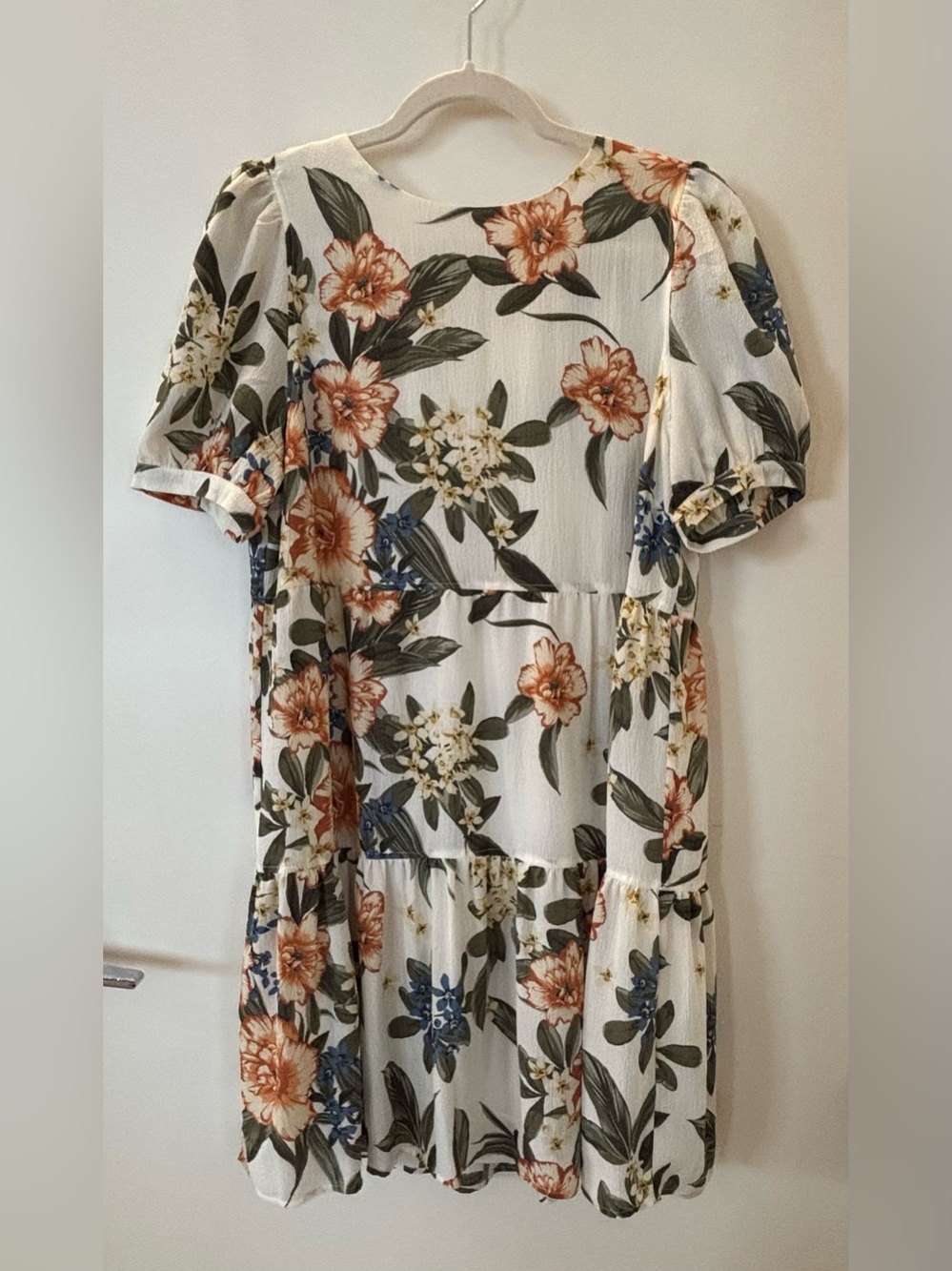 RW&CO Floral Tiered Mini Dress with Rust and Blue Blooms